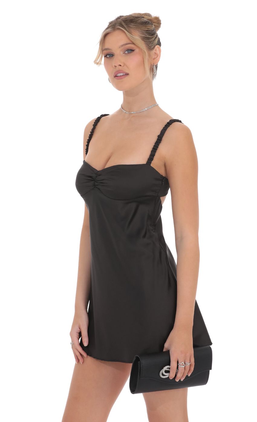 Lucy In The Sky Satin Babydoll Dress in Black