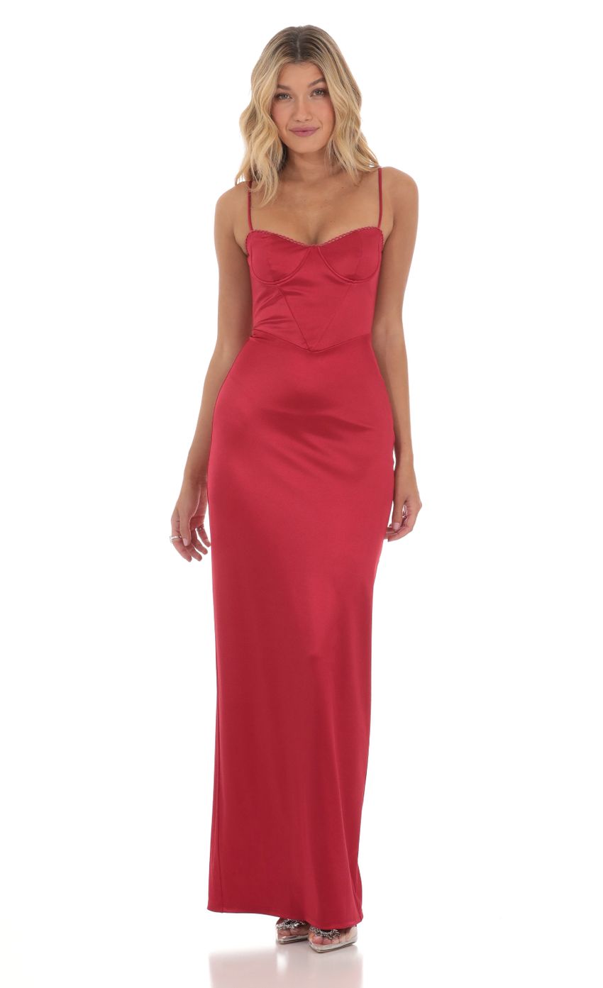 Lucy in the Sky Satin Bodycon Maxi Dress in Red