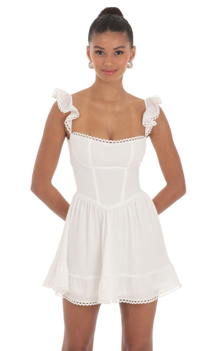 Lucy In The Sky Embroidered Trim A-line Dress in White