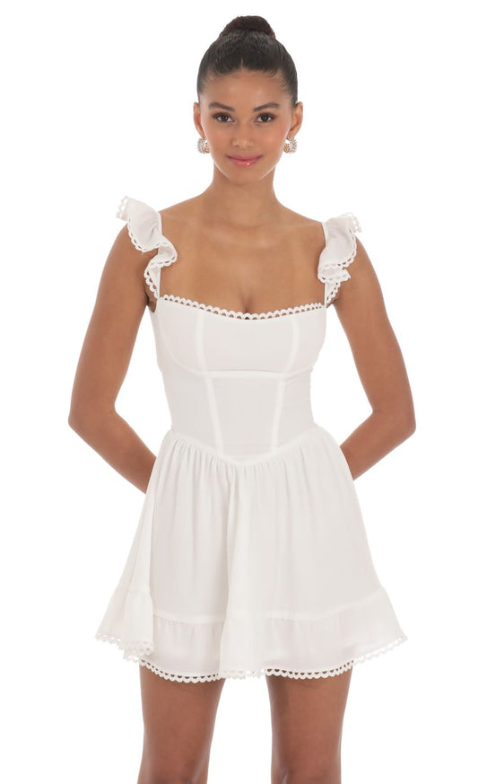 Lucy In The Sky Embroidered Trim A-line Dress in White