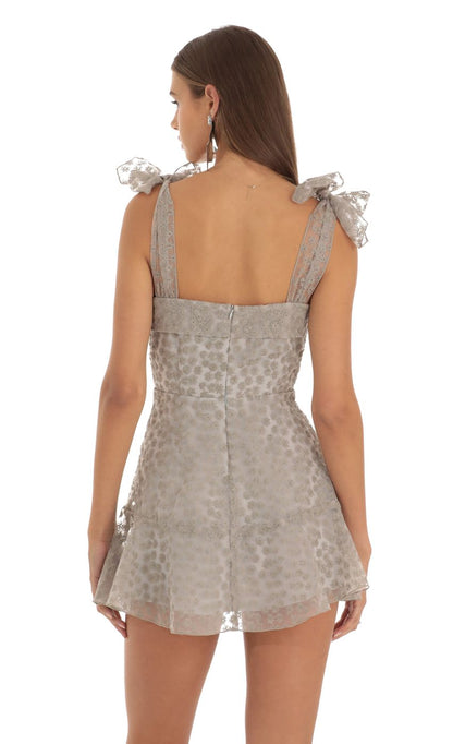 Lucy In The Sky Embroidered Floral Mini Dress in Grey
