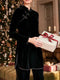 Ursime Christmas Stand Collar Slit Hem Velvet Long Blouse