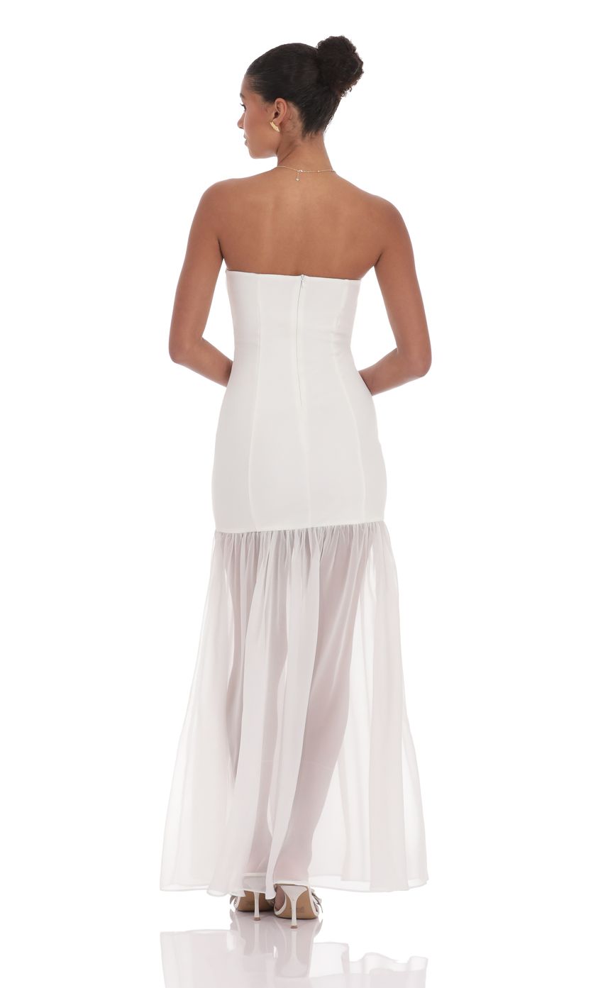 Lucy In The Sky Strapless Chiffon Drop Skirt Maxi Dress in White
