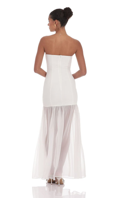 Lucy In The Sky Strapless Chiffon Drop Skirt Maxi Dress in White