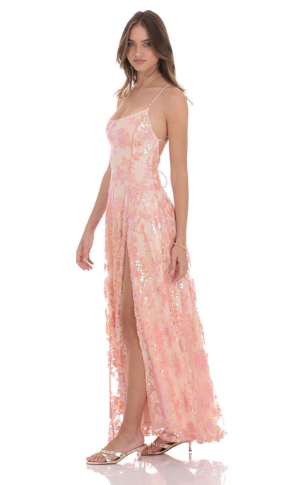 Lucy In The Sky Sequin Embroidered Maxi Dress in Pink
