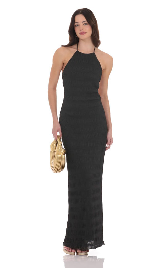 Lucy In The Sky Smocked Maxi Dress in Black