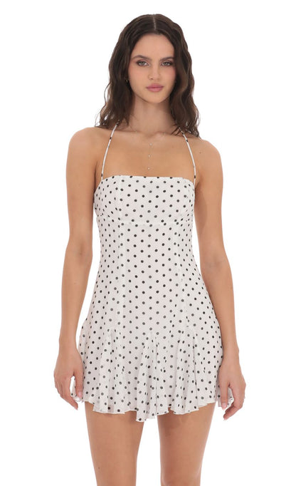 Lucy In The Sky Polka Dot Halter Flare Dress in White