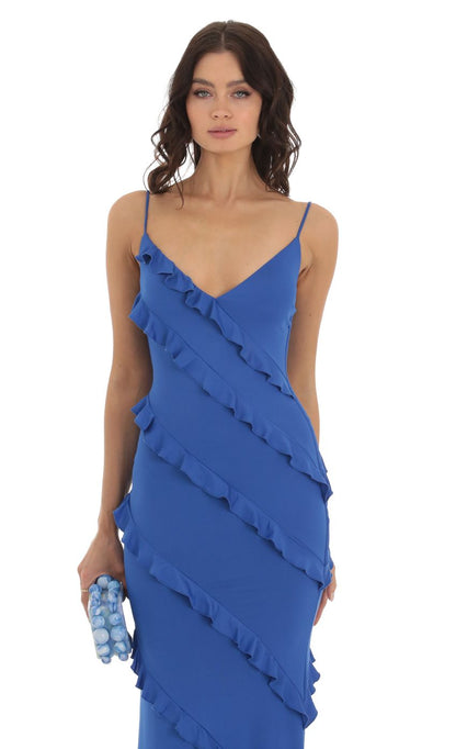 Lucy in the Sky Ruffle Maxi Dress in Blue