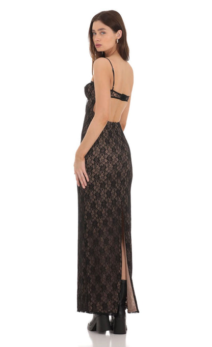 Lucy in the Sky Lace Bodycon Maxi Dress in Black