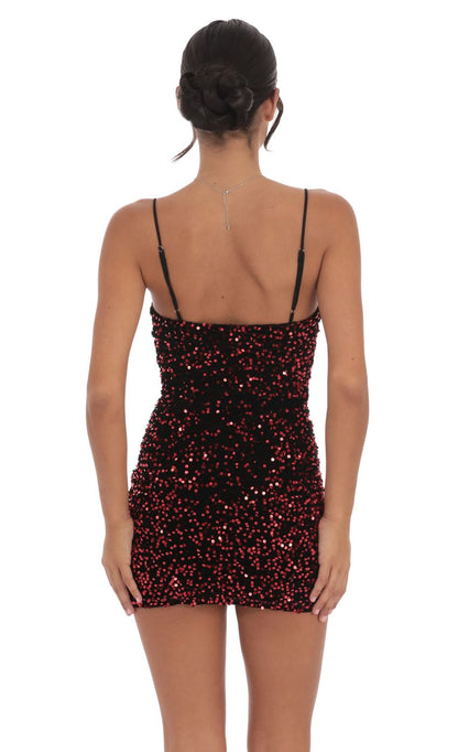Lucy In The Sky Velvet Red Sequin Bodycon Dress Black