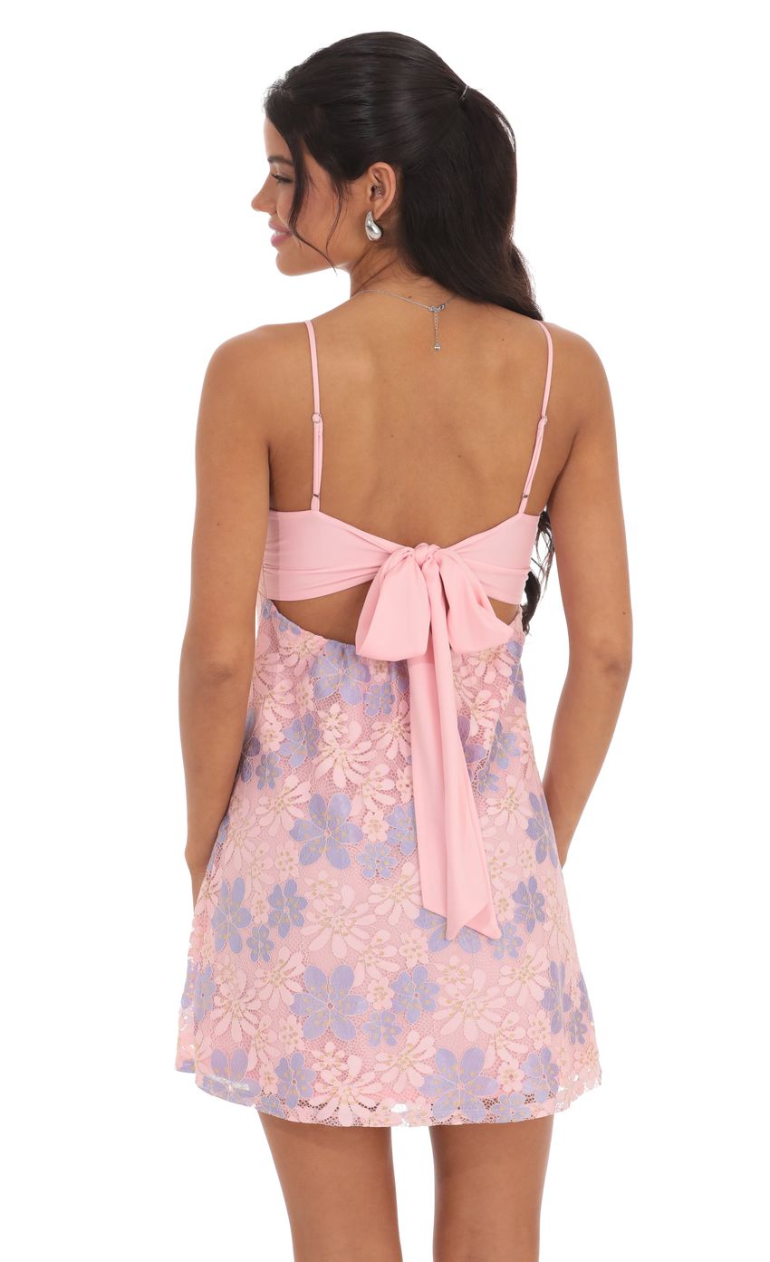 Lucy In The Sky Lace Floral Babydoll Dress in Pink