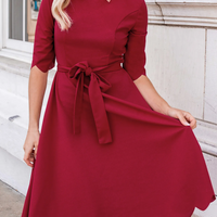 Cupshe Burgundy Belted Half Sleeve Midi Dress(x2)