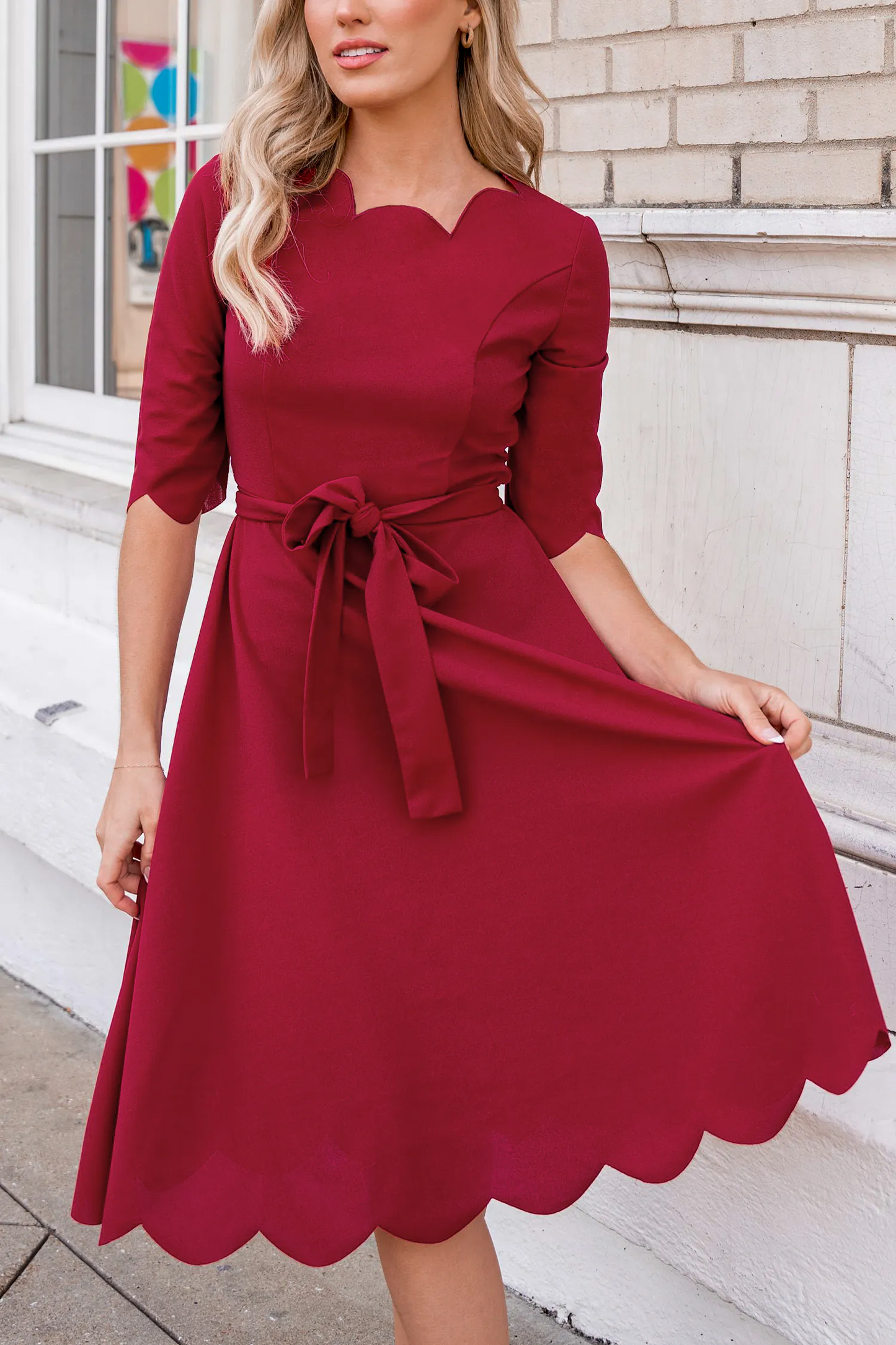 Cupshe Burgundy Belted Half Sleeve Midi Dress(x2)