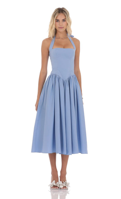 Lucy In The Sky Halter Midi Dress in Light Blue