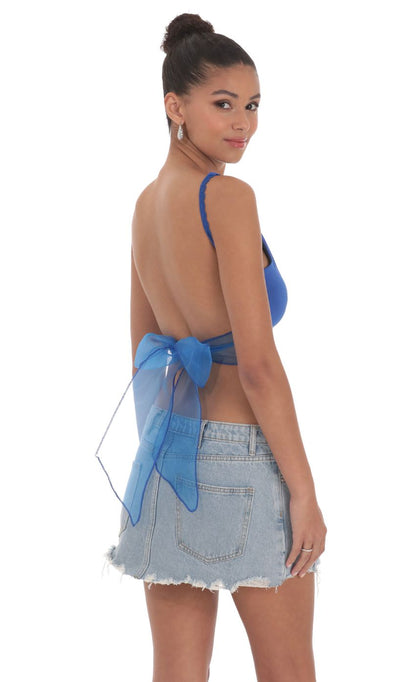 Lucy in the Sky Embroidered Open Back Top in Blue