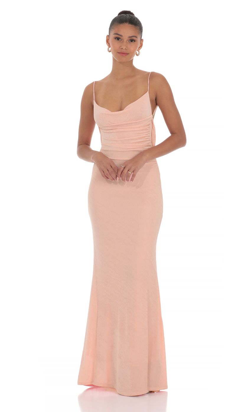 Lucy In The Sky Lace Open Back Maxi Dress in Pink