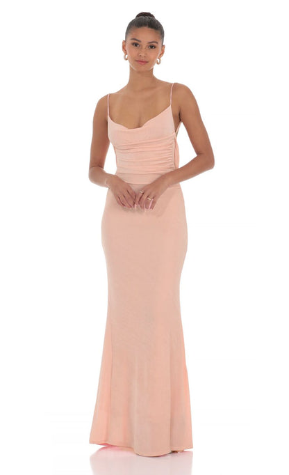Lucy In The Sky Lace Open Back Maxi Dress in Pink