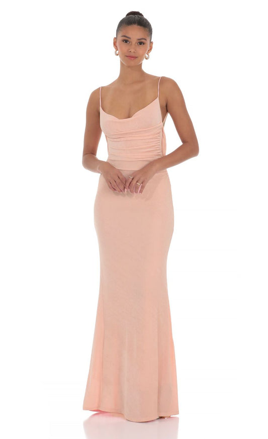 Lucy In The Sky Lace Open Back Maxi Dress in Pink
