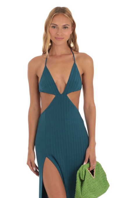 Lucy in the Sky Striped Bikini Cutout Maxi Dress in Blue