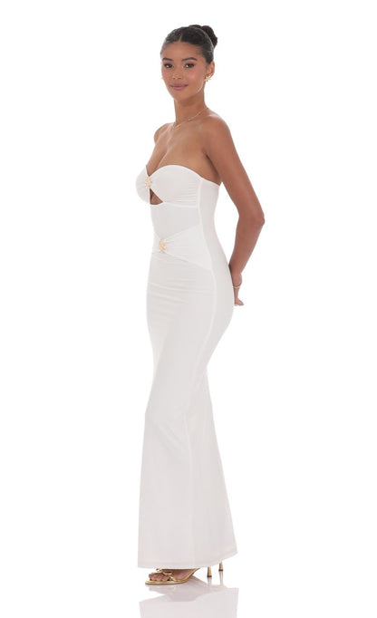 Lucy in the Sky Golden Rose Cutout Maxi Dress in White