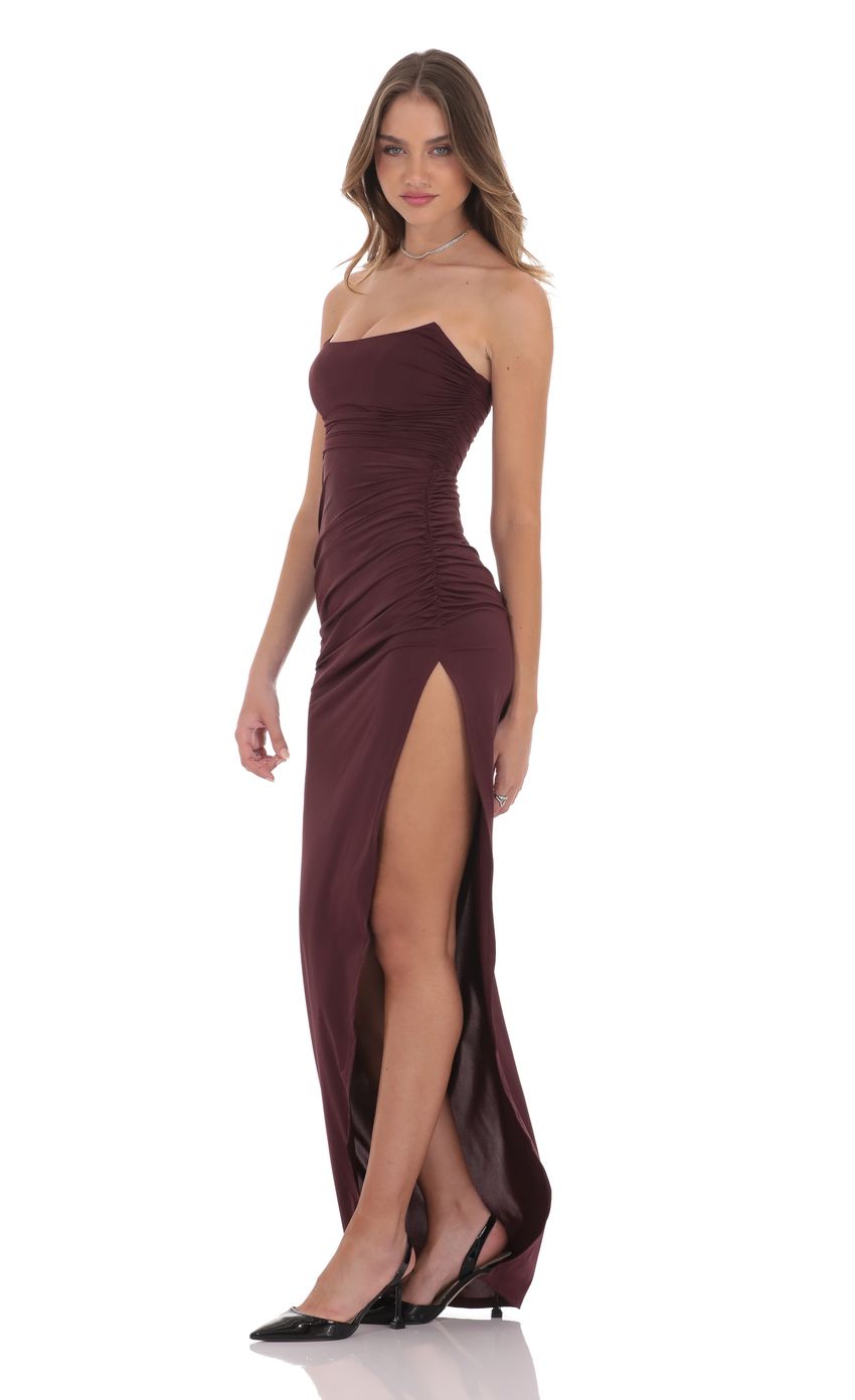 Lucy in the Sky Corset Strapless Maxi Dress in Wine