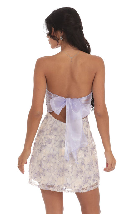 Lucy In The Sky Floral Sequin Strapless Fit and Flare Dress in White