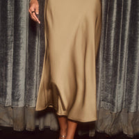 Cupshe Light Brown Satin Midi Skirt (x2)