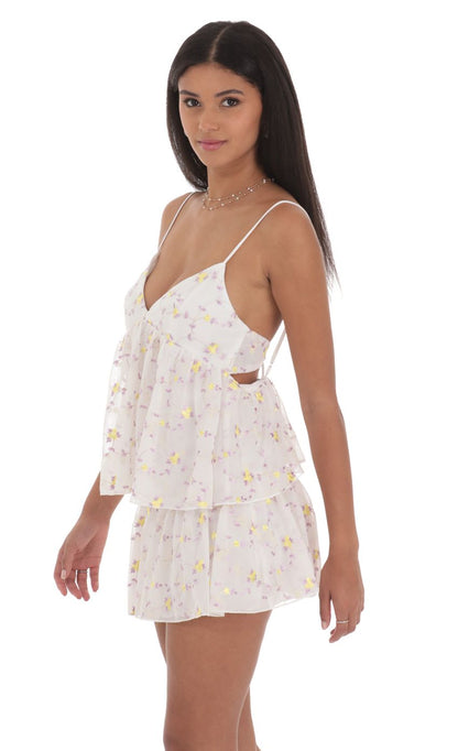 Lucy In The Sky Floral Ruffle Tiered Dress in White