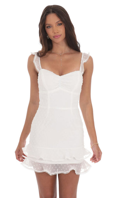 Lucy in the Sky Dotted Ruffle Sweetheart Dress in White