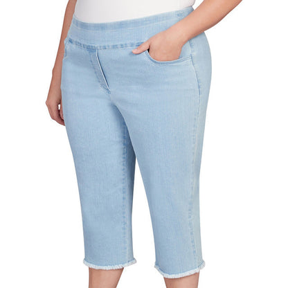 Alfred Dunner Women's Superstretch Denim Fringe Capri Pant - LIGHT DENIM