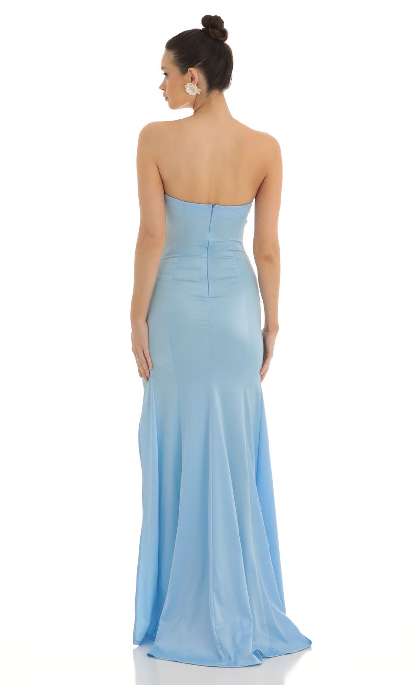 Lucy In The Sky Strapless Satin Maxi Dress in Blue
