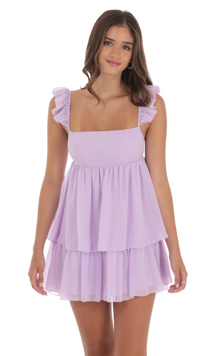 Lucy In The Sky Chiffon Ruffle Dress in Lavender