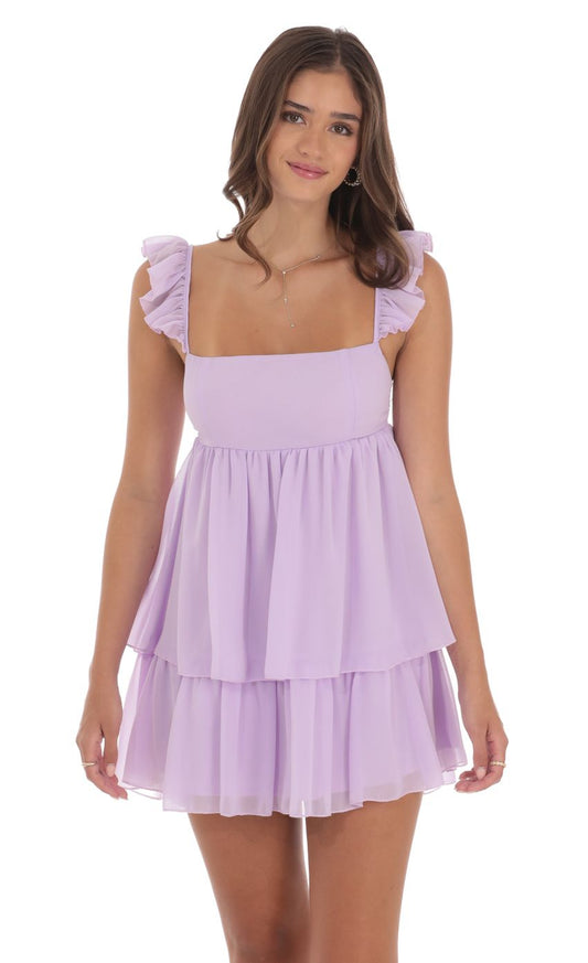 Lucy In The Sky Chiffon Ruffle Dress in Lavender