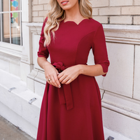 Cupshe Burgundy Belted Half Sleeve Midi Dress(x2)