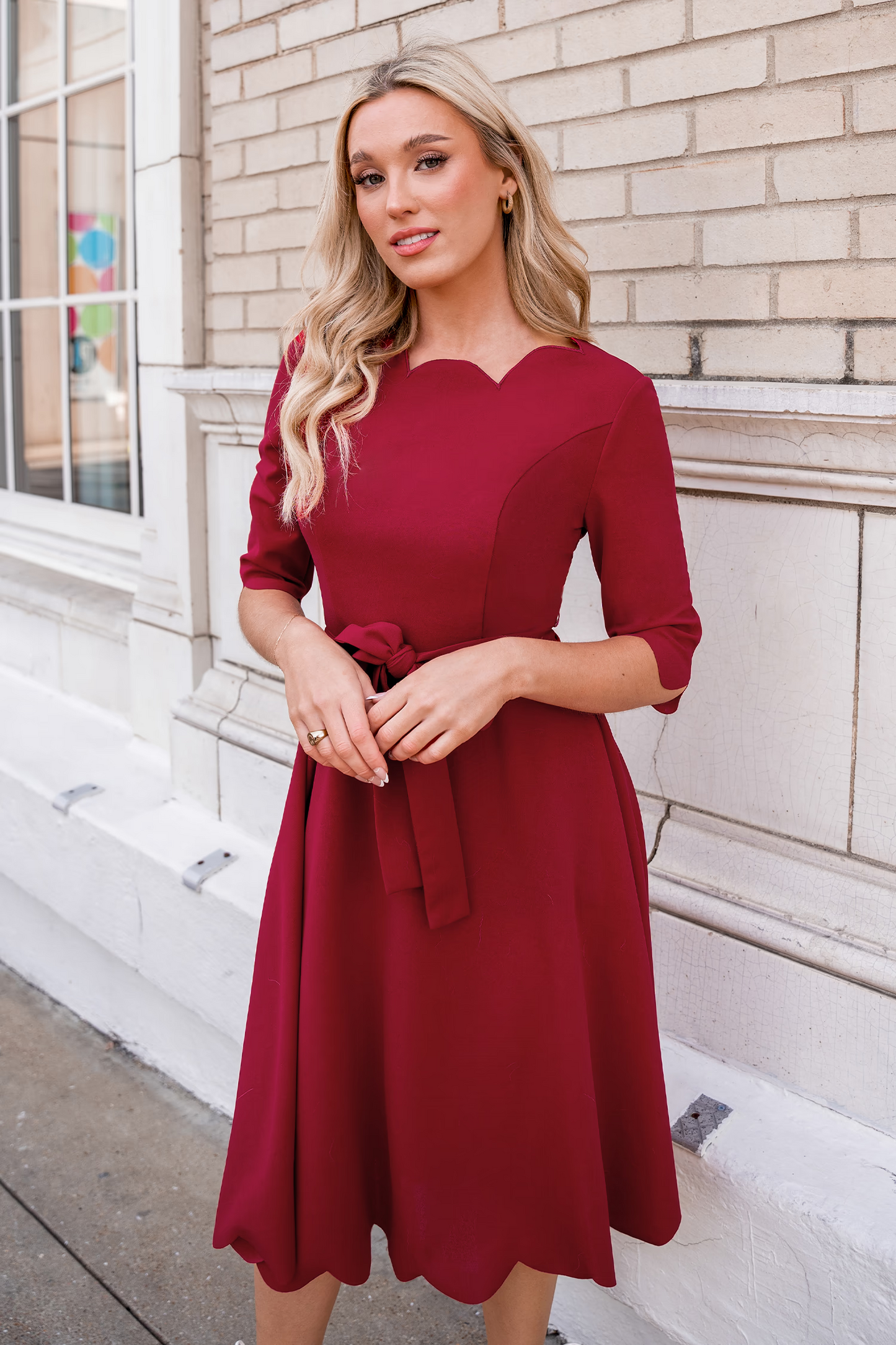 Cupshe Burgundy Belted Half Sleeve Midi Dress(x2)