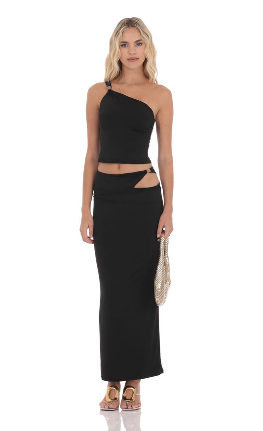 Lucy In The Sky Cutout Embellished Maxi Skirt in Black