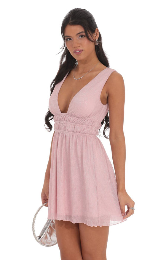 Lucy In The Sky Crinkle Shimmer A-line Dress in Pink