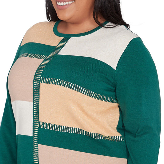 Alfred Dunner Women's Colorblock Gold Trim Sweater