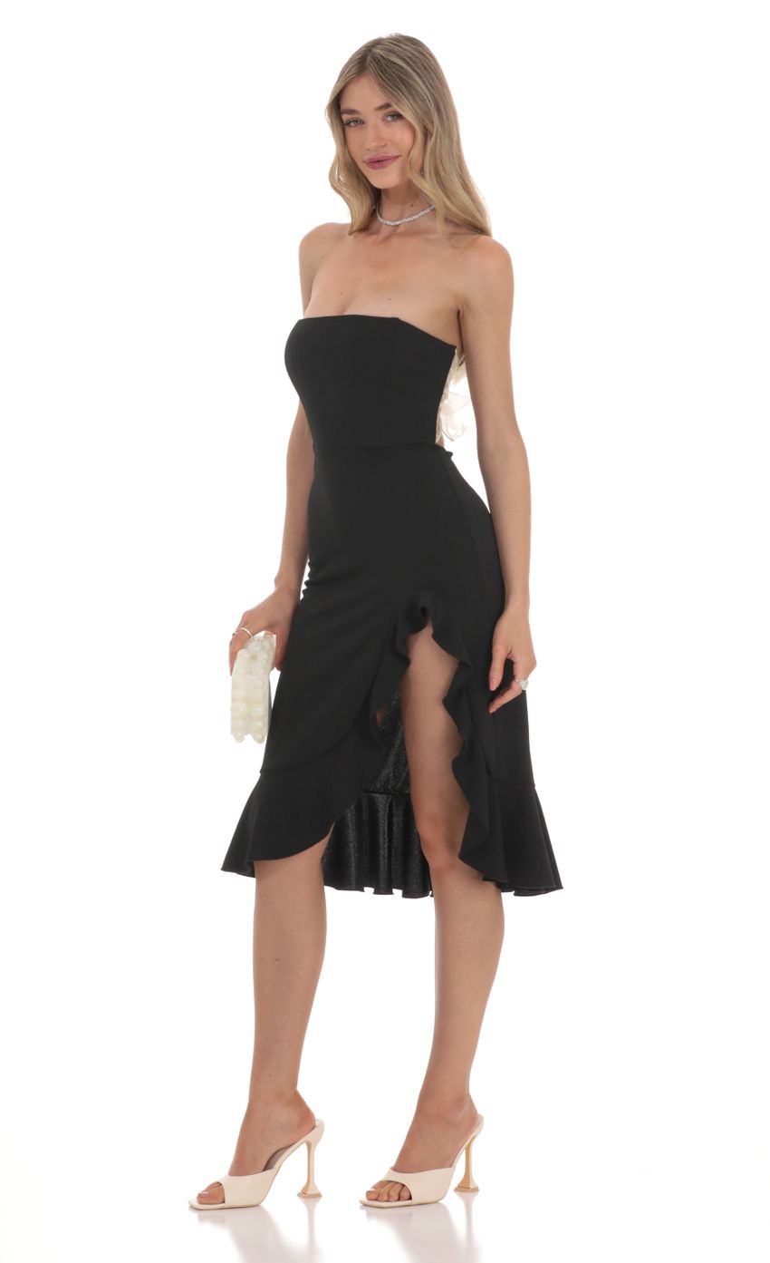 Lucy In The Sky Strapless Back Bow Midi Dress in Black