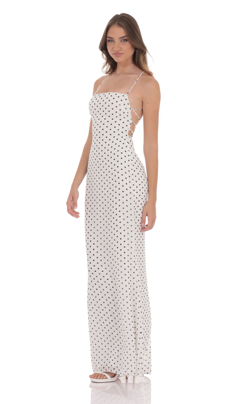 Lucy In The Sky Polka Dot Open Back Maxi Dress in White
