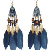 Ursime Retro Feather Decor Beaded Dangle Earrings