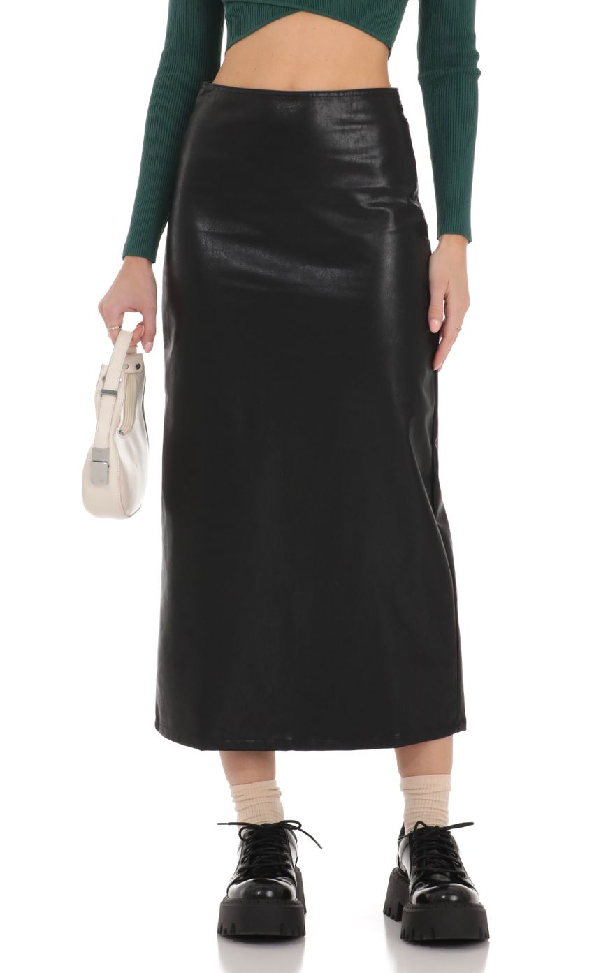 Lucy in the Sky Faux Leather Maxi Skirt in Black