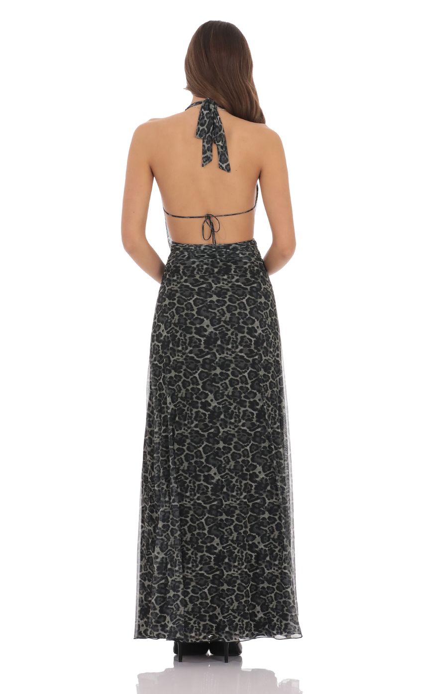 Lucy In The Sky Plunge Cowl Neck Maxi Dress in Cheetah Print
