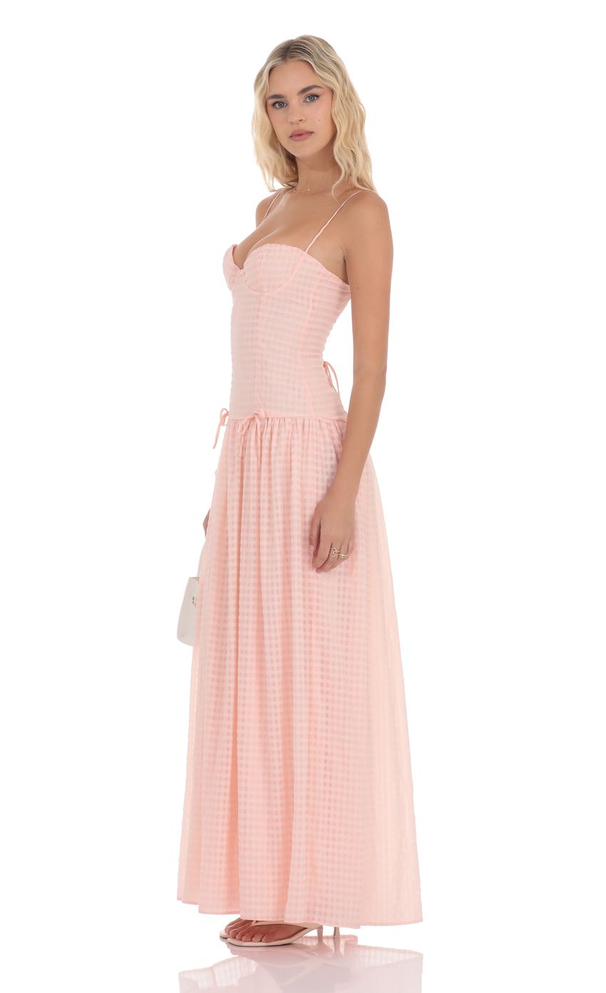 Lucy In The Sky Plaid Drop Waist Maxi Dress in Pink