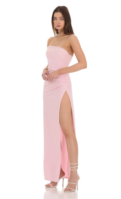 Lucy In The Sky Off Shoulder Tulle Sleeve Maxi Dress in Pink