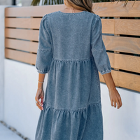 Cupshe Light Denim 3/4 Sleeve Mini Dress