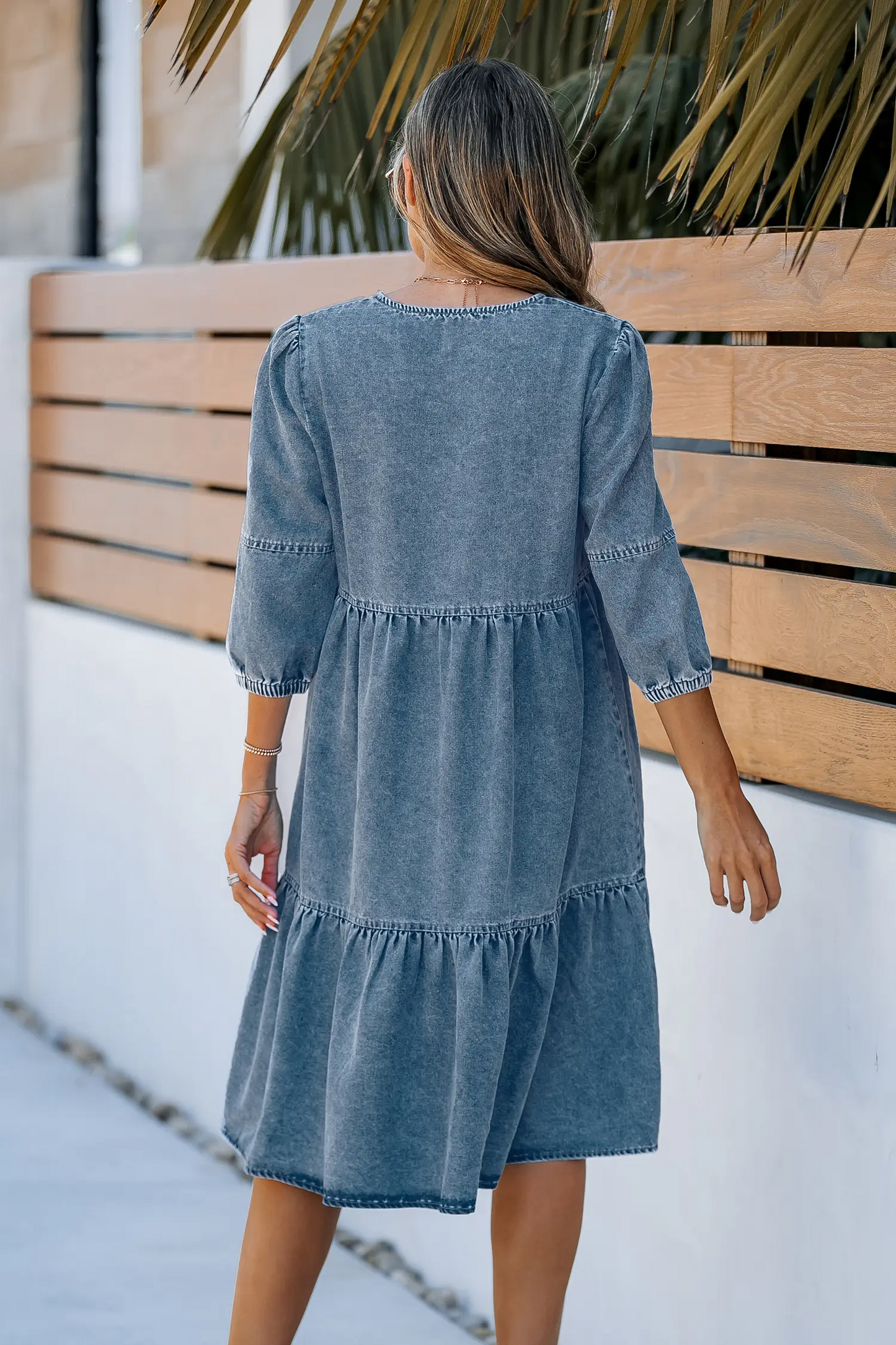 Cupshe Light Denim 3/4 Sleeve Mini Dress