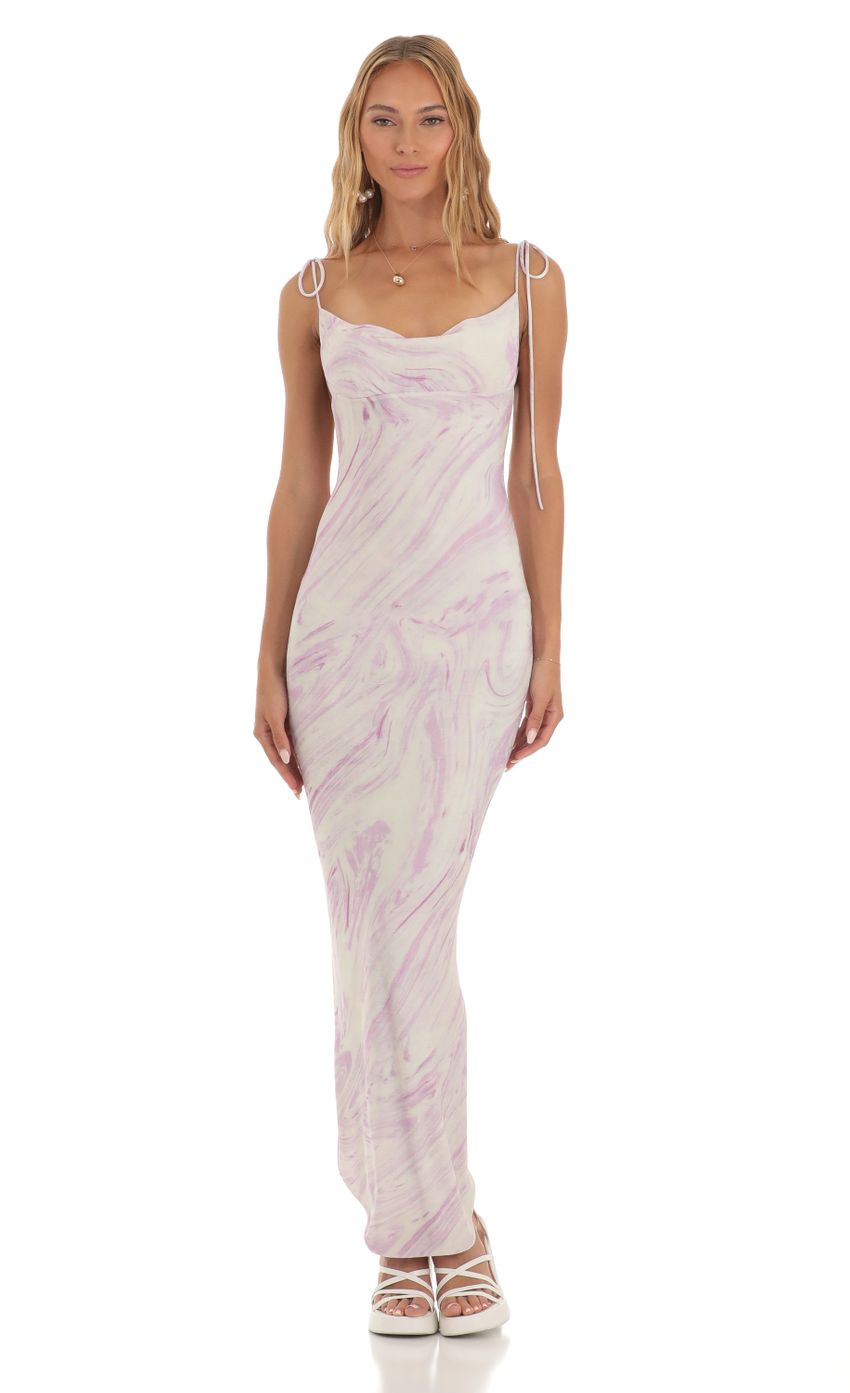Lucy in the Sky Back Slit Maxi Dress in Purple Swirl