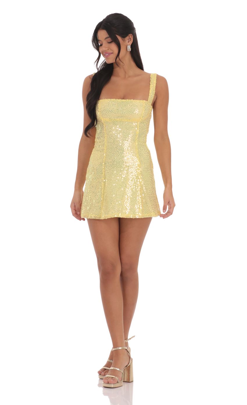 Lucy In The Sky Sequin Glitter Back Bow Bodycon Dress in Yellow
