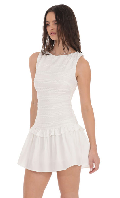 Lucy In The Sky Textured High Neck Dress in White